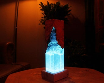 Deep Ambiance Resin Lamp: Wooden LED Nightlight with RGB Colors