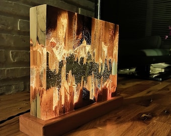 Fusion Handmade Oak Wood & Resin Lamp: Modern Nightstand Decor