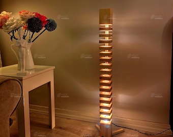 Handmade Decorative Echelon Wood Floor Lamp: Modern Standing Light