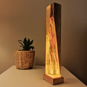 Lava Epoxy Resin Lamp, Tall Wooden Lamp for Nightstand, Bedside Decoration Lamp, Wooden Epoxy Resin Light