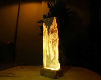Fractured Mahogany Epoxy Resin Lamp | Wood and Resin Ambiance Nightlamp | Bedside Illumination Decor for Valentines Day