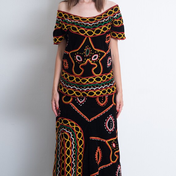 Ethno folk style blouse and skirt set with embroid