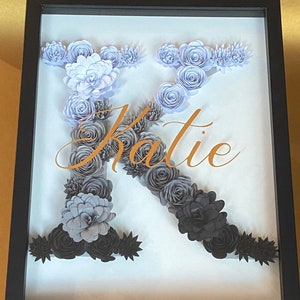 K Monogram Rose Shadowbox- Perfect for Christmas, Birthdays, Valentine&#39;s Day, Mother&#39;s Day, Graduation, Anniversary