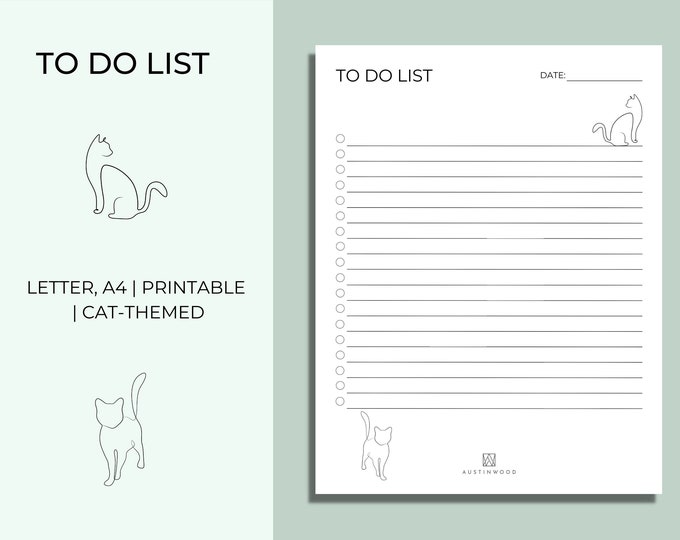 Cat Themed to Do List Printable, Daily/weekly Tasks Template, Organizer ...