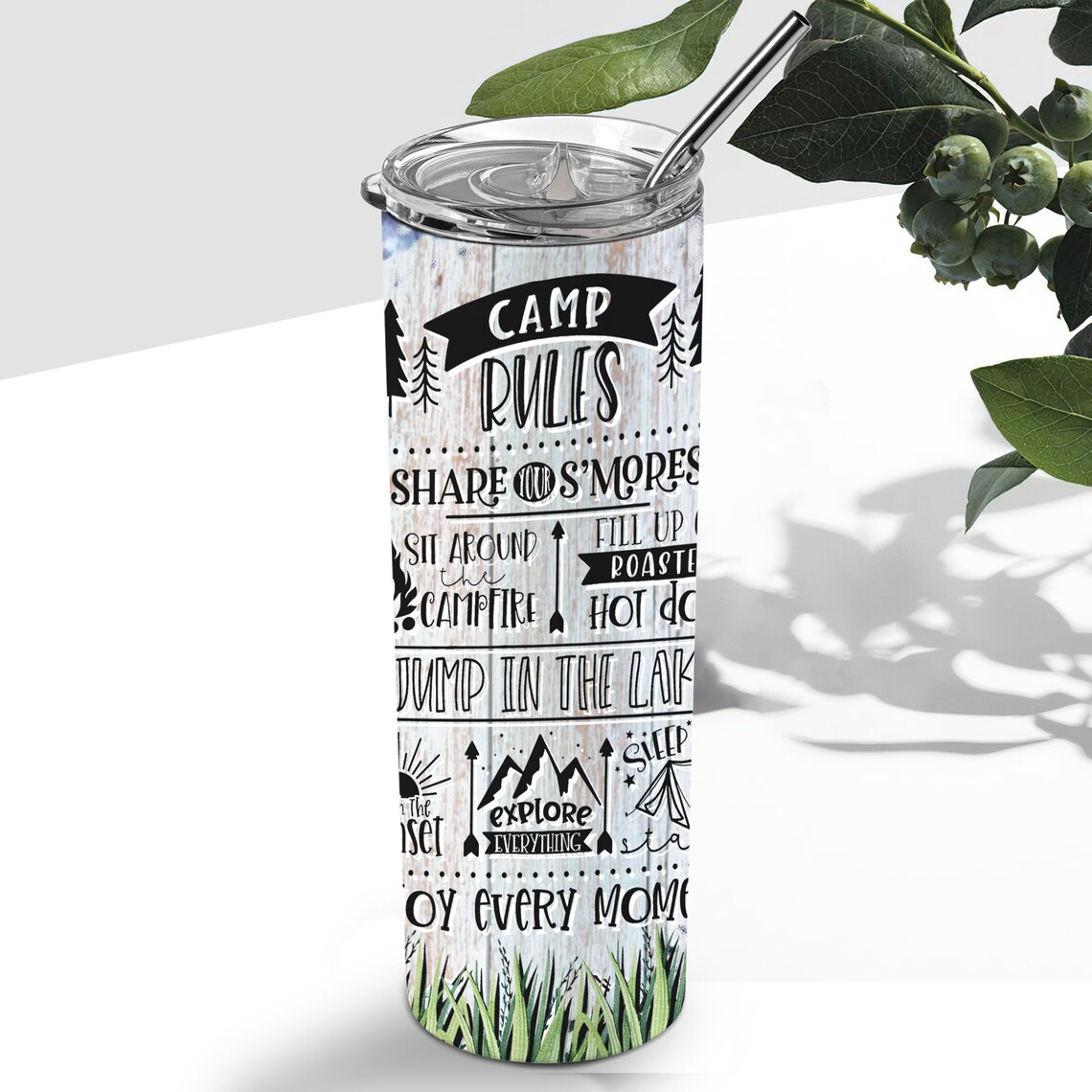 Camping Rules 20oz Skinny Tumbler Sublimation Designs Tumbler Etsy