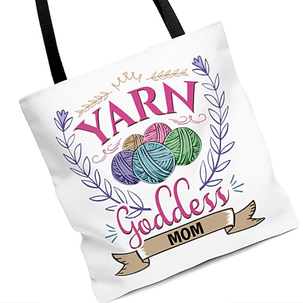 Cute Tote Bag for Mom who Crochets or Knits | Project, Knitting, Yarn Gift | Yarn Goddess Mom White | B-224W-YM-T