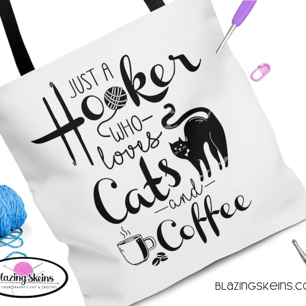 Cute Crochet Project Bag Gift for Cat Coffee Lover Hooker Cats Coffee | B-024B-CC-T