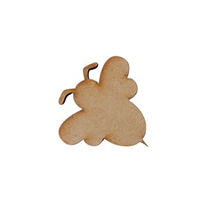 May include: A light brown wooden bee-shaped cutout. The bee has a rounded body, wings, and antennae. The cutout is designed with smooth edges and a simple aesthetic. Suitable for crafting or decorative purposes.