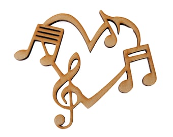 022 Wooden Musical Heart MDF Craft Shapes, Blank, Scrapbook, Decoration Embellishments.