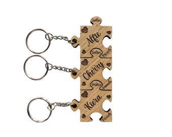 Wooden Keyring Personalised Puzzle,Friendship Jigsaw Gift Best Friends, Besties Keyrings.