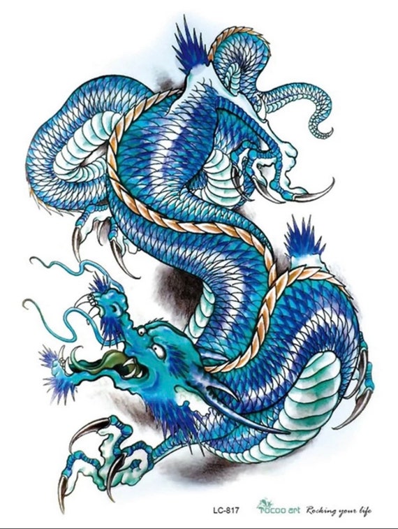 Dragon Temporary Tattoos Blue Dragon Image Dragon Tattoo Etsy