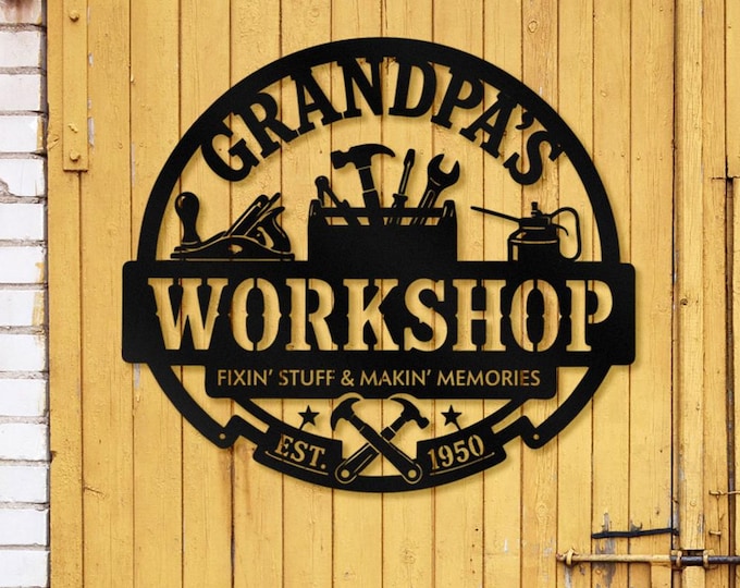 Grandpa's Workshop sign, Garage Decoration gift for grandpa, Custom designed garage sign.