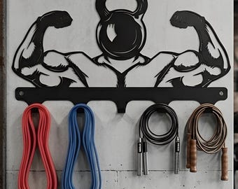 Garage Gym Organizer Wall Mount | Jump Rope Holder | Resistance Band Rack | Metal Gym Storage Hook | Home Gym Equipment Organizer