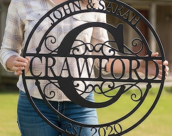 Metal Monogram Sign, Custom Metal Name Sign, Personalized Family Name Wall Decor, Split Monogram, Wedding or Anniversary Gift for Couple