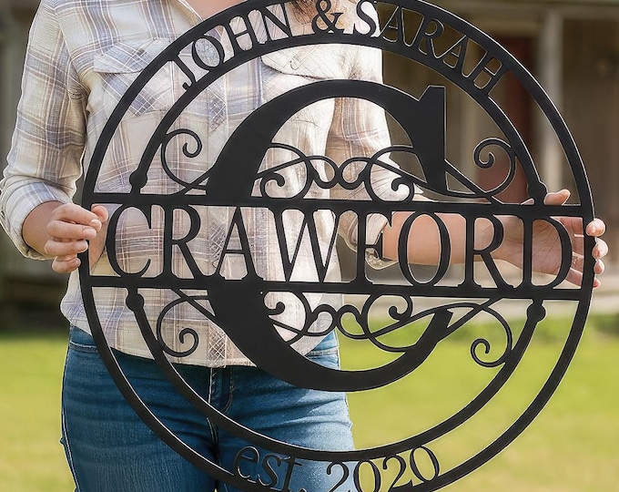 Metal Monogram Sign, Custom Metal Name Sign, Personalized Family Name Wall Decor, Split Monogram, Wedding or Anniversary Gift for Couple