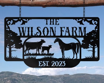Custom Metal Ranch Sign: Horse & Cow Entrance Plaque