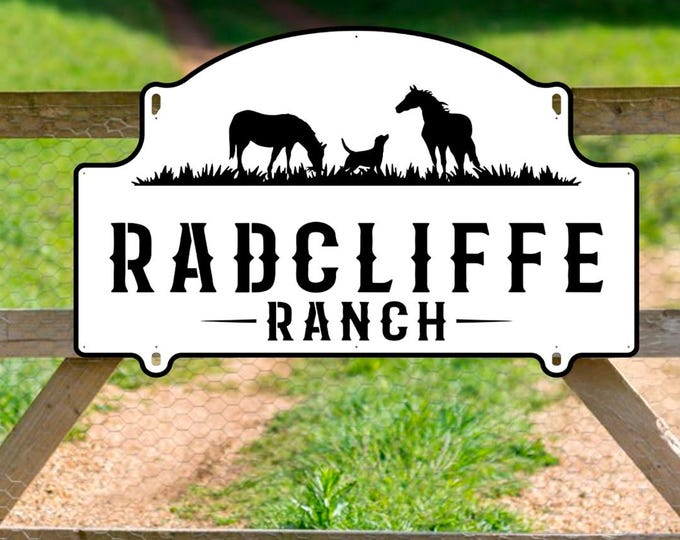Personalized metal ranch sign, Farmhouse wall decor for porch, Western ranch wall decor personalized, Two tone ranch sign with name