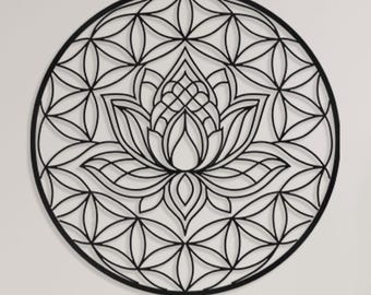 Flower of Life Lotus Wall Art, Sacred Geometry Decor, Meditation Room Wall Decor