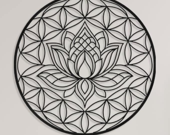Flower of Life Lotus Wall Art, Sacred Geometry Decor, Meditation Room Wall Decor