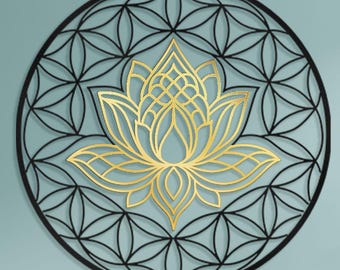 Sacred Geometry Lotus Wall Art, Flower of Life Decor, Meditation Yoga Wall Decor