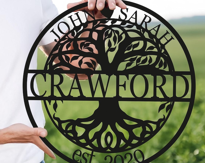 Tree of Life Metal Sign – Personalized Wedding Gift, Custom Family Name Wall Art