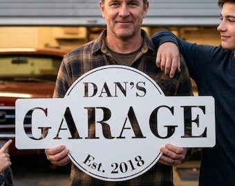 Personalized Garage Sign – Custom Metal Shop Sign, Workshop Wall Decor, Outdoor Metal Name Plaque Metal Name Plaque