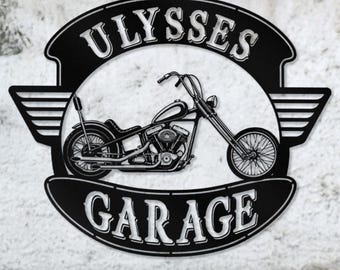 Classic Chopper Motorcycle Metal Sign, Garage Decor Gift for him