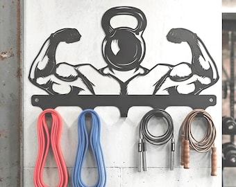 Steel Gym Organizer Wall Mount | Jump Rope, Resistance Band Rack, Home Gym Storage