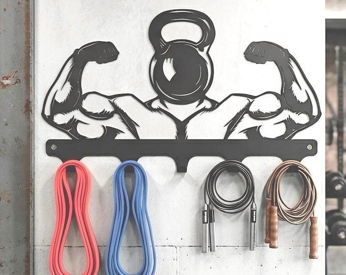 Steel Gym Organizer Wall Mount | Jump Rope, Resistance Band Rack, Home Gym Storage