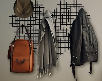 Heart Metal Wall Art with Hooks – Entryway Coat Rack & Key Holder – Decorative Bag Hanger for Home Decor