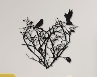 Metal tree wall art, Heart wall art,  Tree of life metal wall art, Metal heart wall decor, Metal bird wall art, Tree with birds metal art
