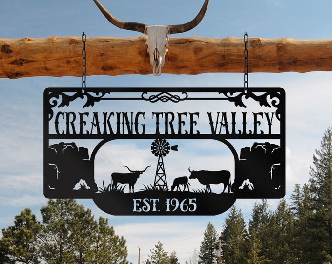 Valley farm sign, Custom metal farm name sign, Large metal name sign, Ranch metal sign, Welcome to the ranch sign, Farm house sign