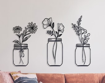 Metal Flower Wall Art – Mason Jar Floral Wire Art – Mother's Day Gift for Her – Rustic Home Decor