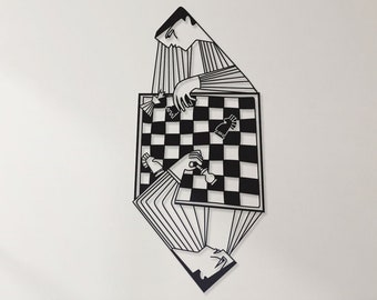 Chess metal wall art, Chess room decor, Black and white chess king wall art, Chess board metal wall art, People playing chess