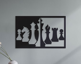 Chess wall art, Chess room decor, Black and white chess king wall art, Chess metal wall art, Decorative chess pieces, Chess  metal decor art
