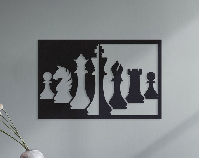 Chess wall art, Chess room decor, Black and white chess king wall art, Chess metal wall art, Decorative chess pieces, Chess  metal decor art