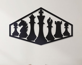 decorative chess set pieces metal wall art, Chess room decor, Black and white chess king wall art, Chess metal wall art, Chess pieces  art
