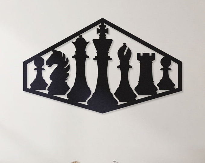 decorative chess set pieces metal wall art, Chess room decor, Black and white chess king wall art, Chess metal wall art, Chess pieces  art