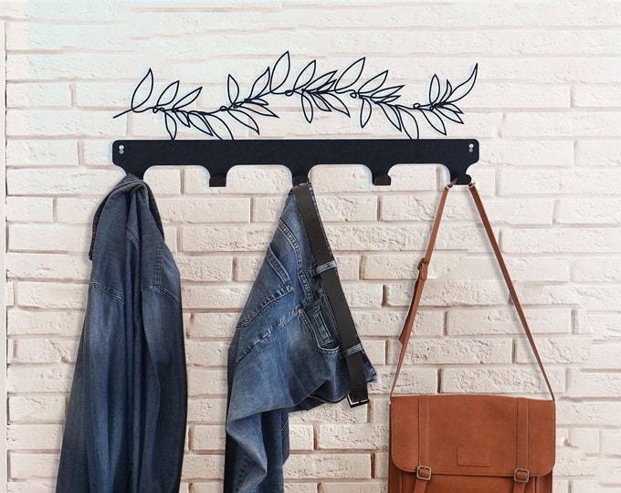 Leaf Coat rack wall mounted ,Metal olive leaf wall mounted coat rack,Metal coat hook rack wall art,Coat rack hanger on the entrance bench