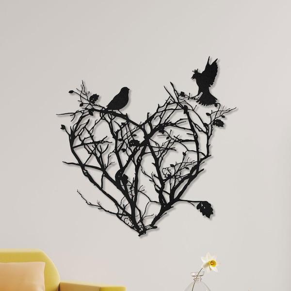 Metal tree wall art, Heart wall art,  Tree of life metal wall art, Metal heart wall decor, Metal bird wall art, Tree with birds metal art