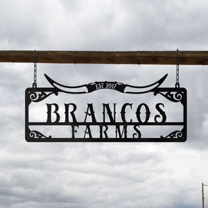 Letrero de metal para granja, letrero de metal personalizado con el nombre de la granja, letrero de metal grande con el nombre, letrero de metal para rancho, letrero de granja para colgar, letrero de metal de Farmville, letrero de rancho