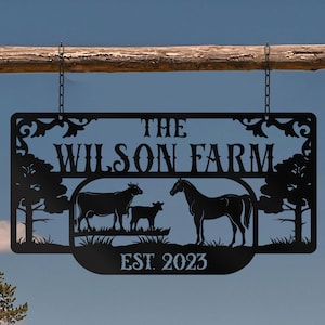 Letrero de granja de metal, letrero de nombre de granja de metal personalizado, letrero de nombre de metal grande, letrero de metal de rancho, letrero de granja colgante, letrero de metal de Farmville, letrero de rancho