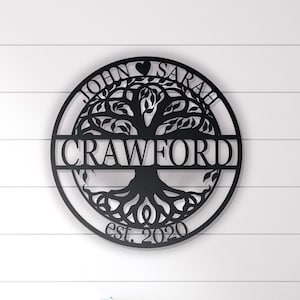 Metal Tree of Life Family Name Sign, Modern farmhouse established sign, Housewarming Personalized Family Name Plaque, Monogram Family Plaque