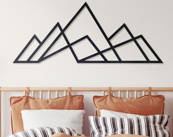 Geometric Mountain Metal Wall Art – Minimalist Modern Line Art Decor