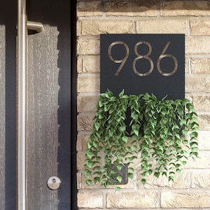 Personalized Address Planter Box, Modern metal house nu,mber sign, Outdoor wall mounted address sign, Personalized metal house number decor