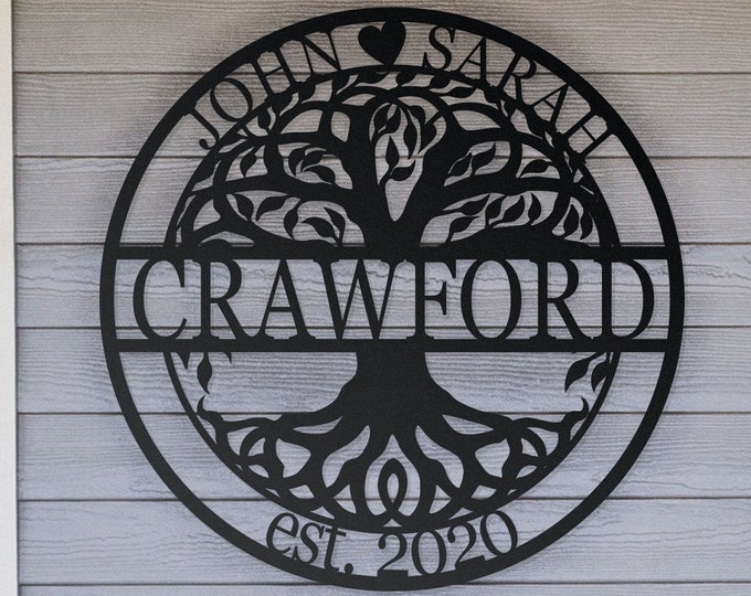 Wedding Metal Sign, Tree of life wall art, Metal family name sign, Tree of Life Wall Decor, Monogram Personalized Wedding Gift