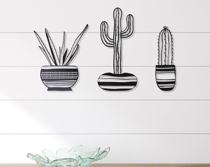 Cactus metal wall art,Metal cactus wall art,Cactus in vase metal wall decor,Cactus pot decoration,Cactus vase decoration,Bedroom metal decor