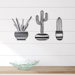 Cactus Metal Wall Art: Potted Plant Decor, Set of 3