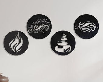 Four elements metal wall decor, Fire Water Air Earth metal wall art, Metal wall art for living room, Metal wall art for dining room, 4 Pcs