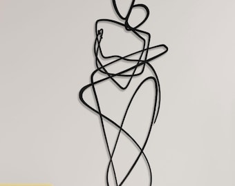 Minimalist Couple Metal Wall Art – Abstract Line Sculpture